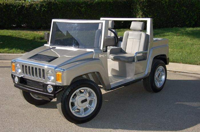 Carrito de golf Hummer gris, vista lateral izquierda, Kendall